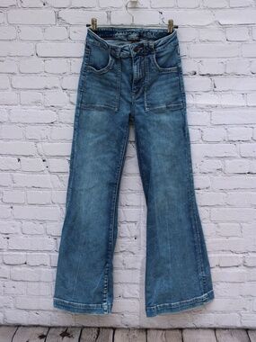 American Eagle High Rise Flare Jeans 00 Short Patch Pocket